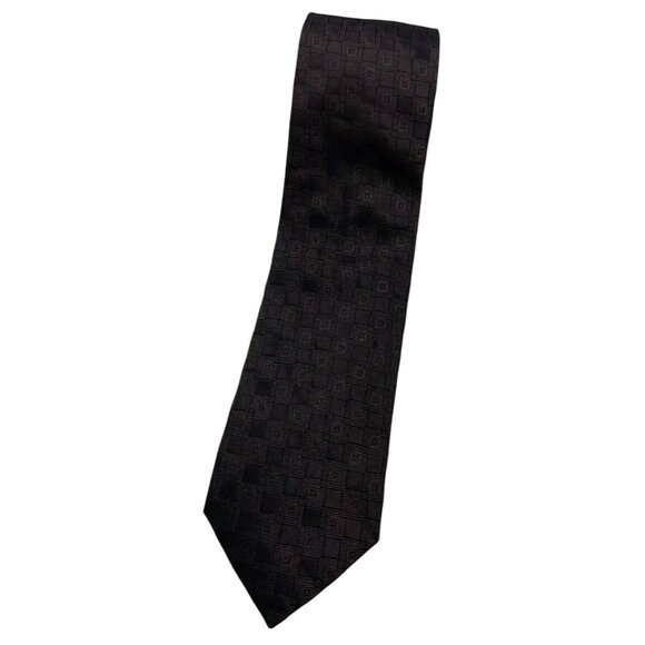 DOLCE & GABBANA Men's 100% Silk Necktie LUXURY Tie Brown Geometric W:3.4" EUC